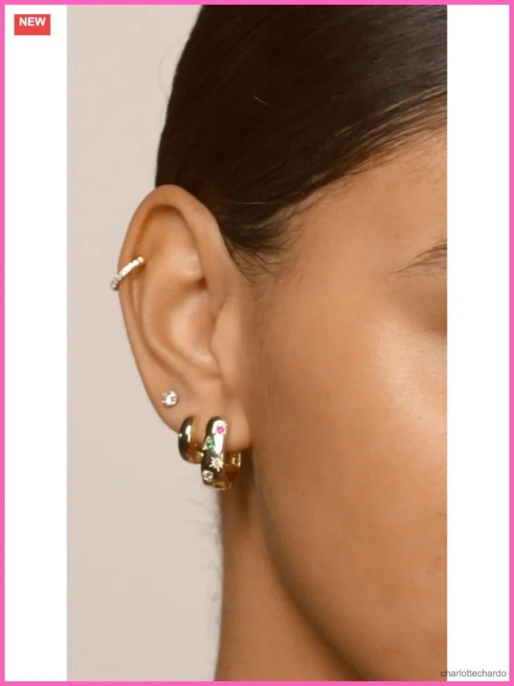 14K Gold Plated Chunky Hoop Earrings with Multicolor CZ for Women